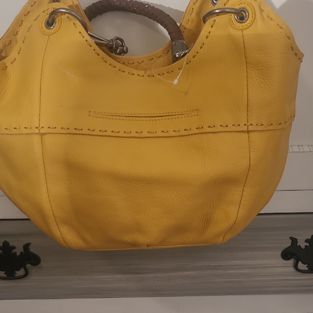 The Sak Yellow Leather Shoulder Bag with Brown Handles - Picture 5 of 11